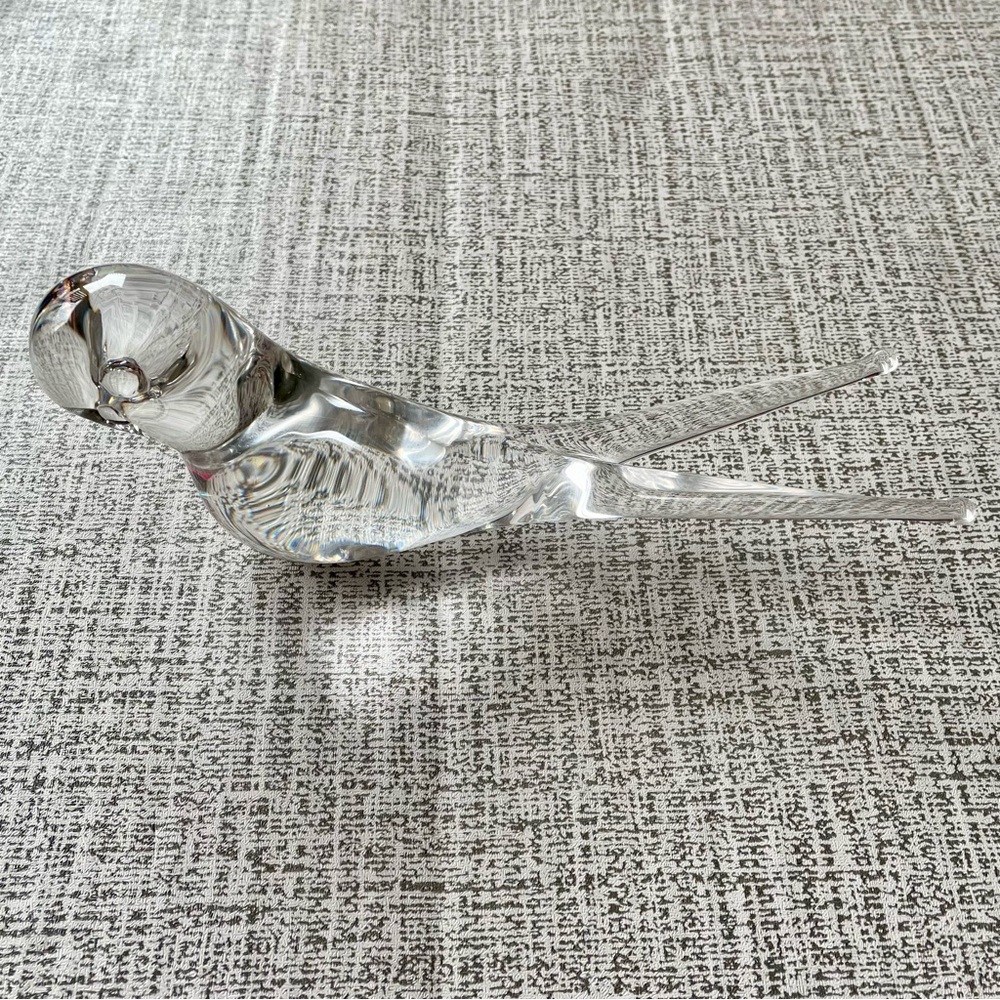 Vintage Crystal Clear Art Glass FM Konstglas Swallow Paperweight Sweden 8"
